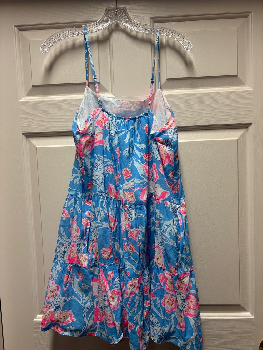 Lilly Pulitzer Blue sundress Alessia Pink pockets Floral Print MEDIUM adjustable - Picture 2 of 2